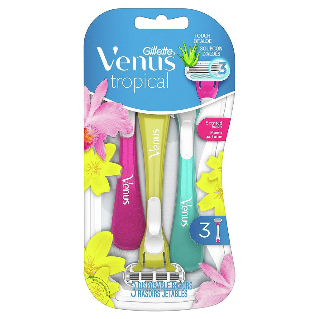 Gillette Venus Tropical Disposable Razors for Women, 3 Count, Designed for a Smooth Shave, Tropical Fragrance Scented Handles