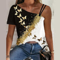 Fashion Printed One-shoulder T-shirt