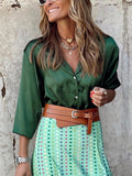 Satin Button-up Long Sleeve Blouses