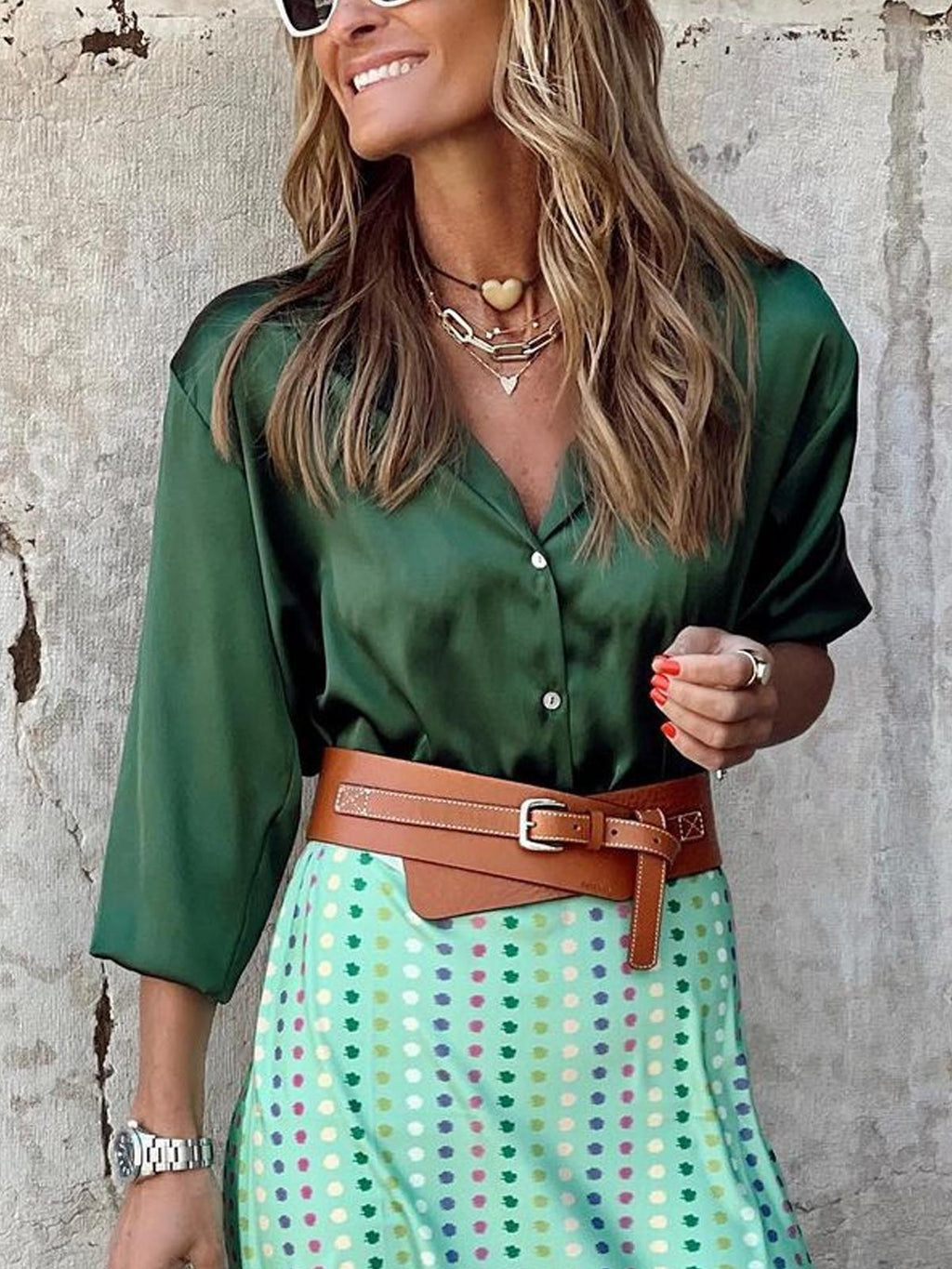 Satin Button-up Long Sleeve Blouses