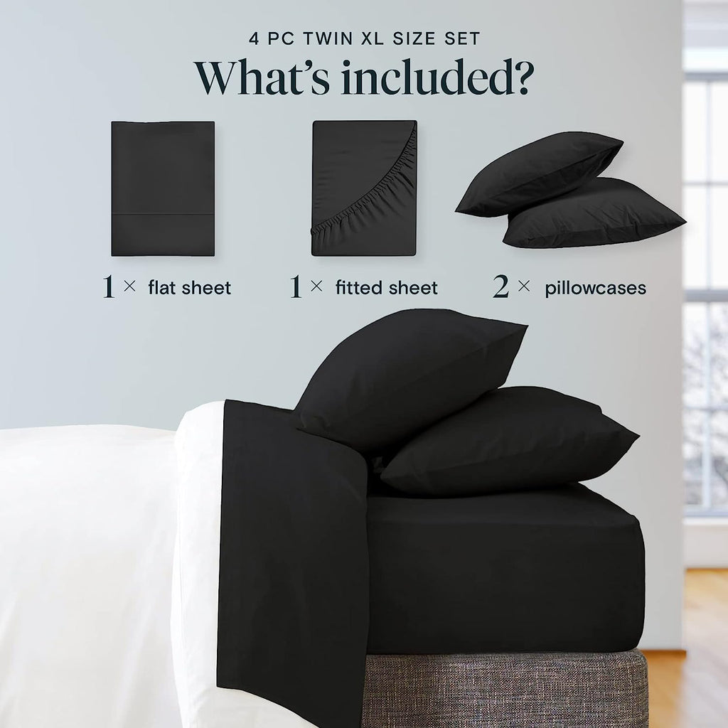 LuxClub Twin XL Sheets Set - Soft Twin Bed Sheets for Boys and Girls, 4 PC Deep Pockets 18" Eco Friendly Wrinkle Free Kids Fitted Sheets Machine Washable Hotel Bedding Silky Soft - Black Twin XL
