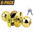 Brass Grade 3 Entry Door Knob with 12 SC1 Keys (6-Pack, Keyed Alike)