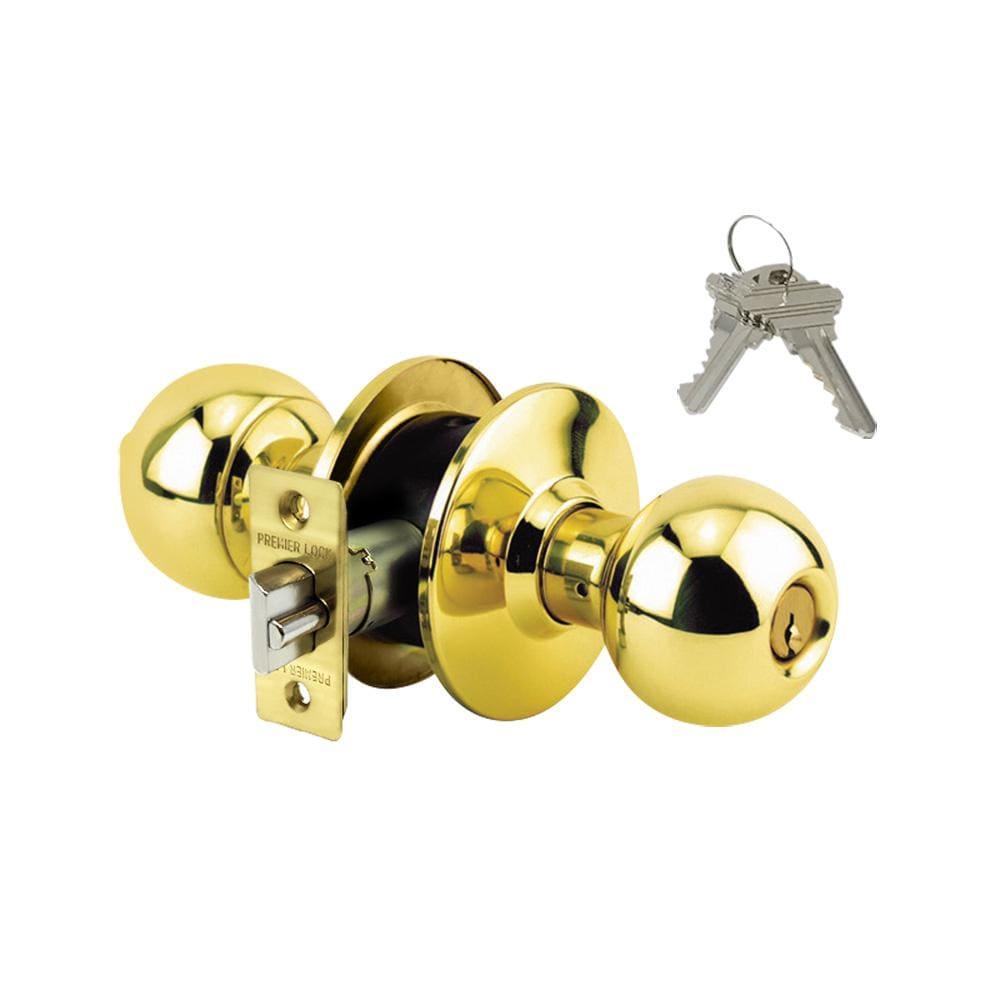 Brass Grade 3 Entry Door Knob with 12 SC1 Keys (6-Pack, Keyed Alike)