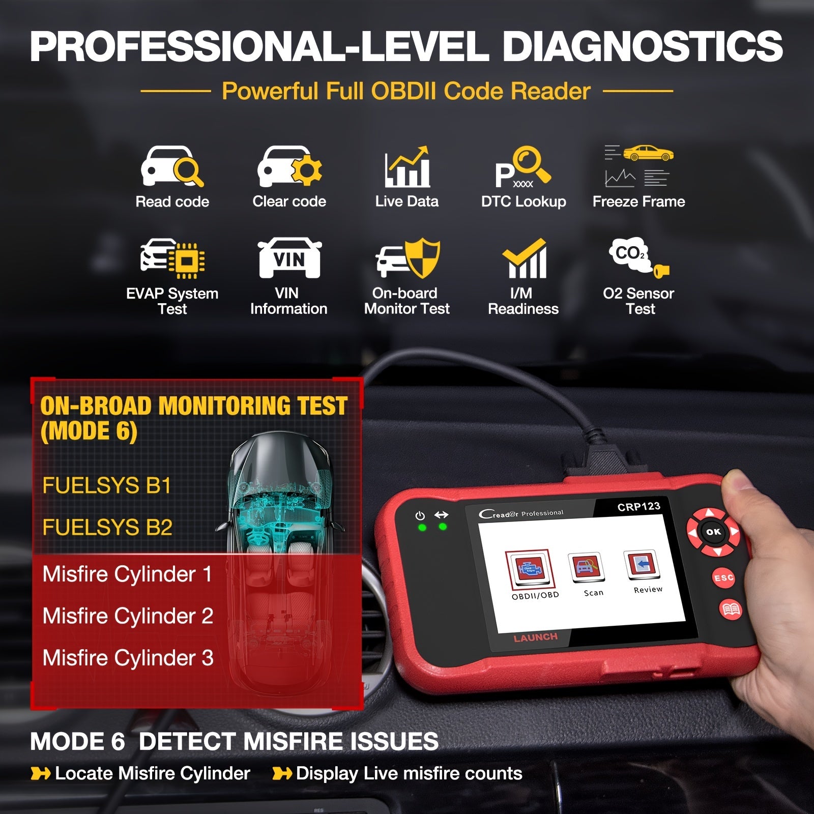 Professional Automotive Scanner: LAUNCH X431 CRP123 OBD2 - Engine, ABS, SRS &amp; AT Code Reader - Lifetime Updates!