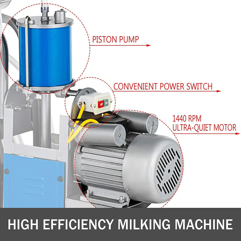 Electric MilMachine 1440 RPM 5-8 Cows per Hour Milker Machine 0.55 KW MilEquipment with 25L 304  Steel Bucket Single Cow MilMachine Bucket Milker for Cows