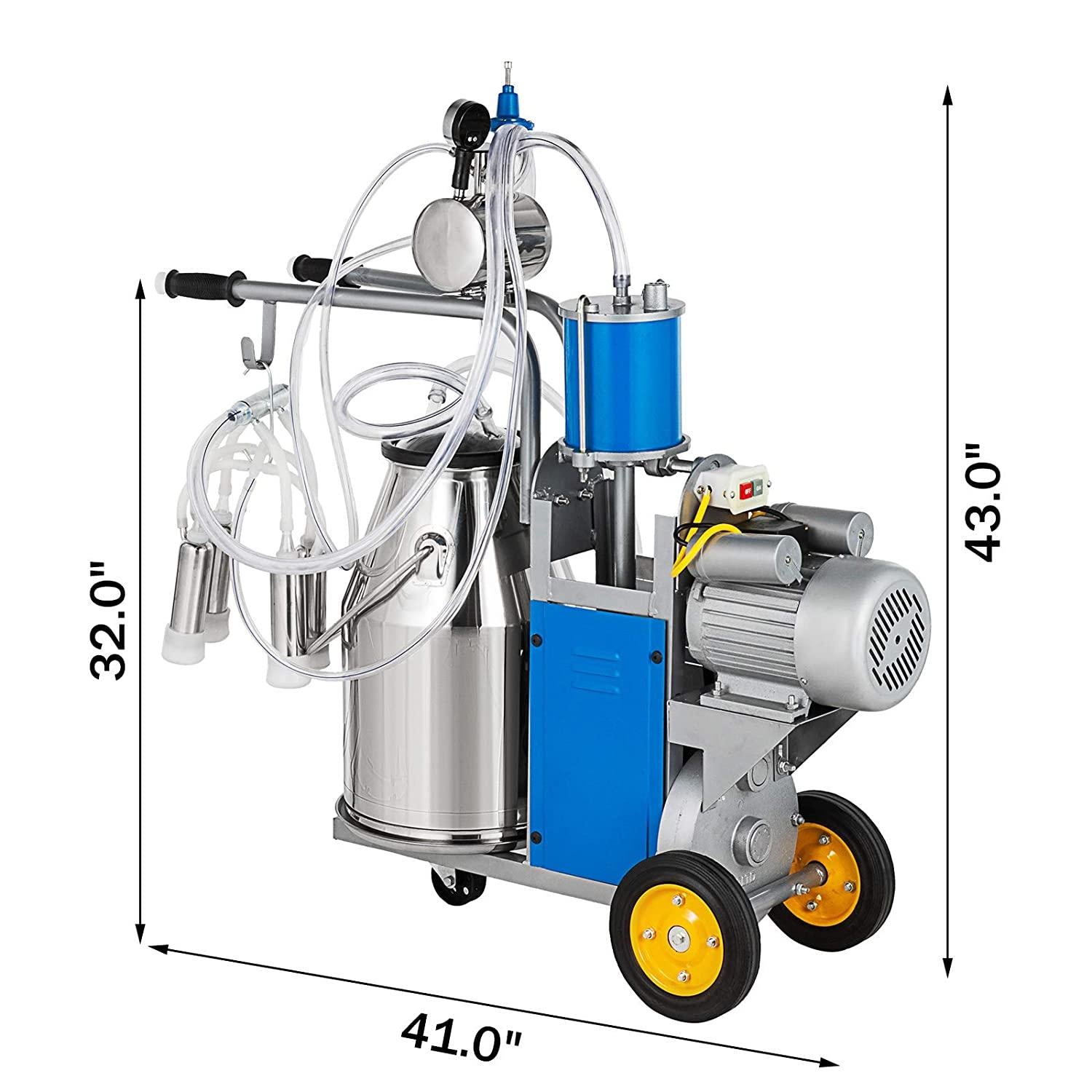 Electric MilMachine 1440 RPM 5-8 Cows per Hour Milker Machine 0.55 KW MilEquipment with 25L 304  Steel Bucket Single Cow MilMachine Bucket Milker for Cows