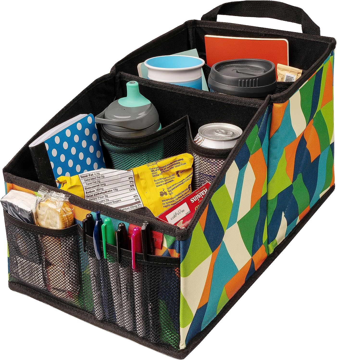Lusso Gear Car Seat Organizer for Front or Backseat - Great for Adults &amp; Kids, Features 9 Storage Compartments for Toys, Magazines, Tissues, Maps, Books, Documents, Games &amp; More (Geometric)