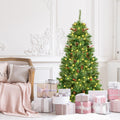 Gymax 6 ft Pre-lit Hinged Christmas Tree Holiday Decor w/ LED Lights Metal Stand