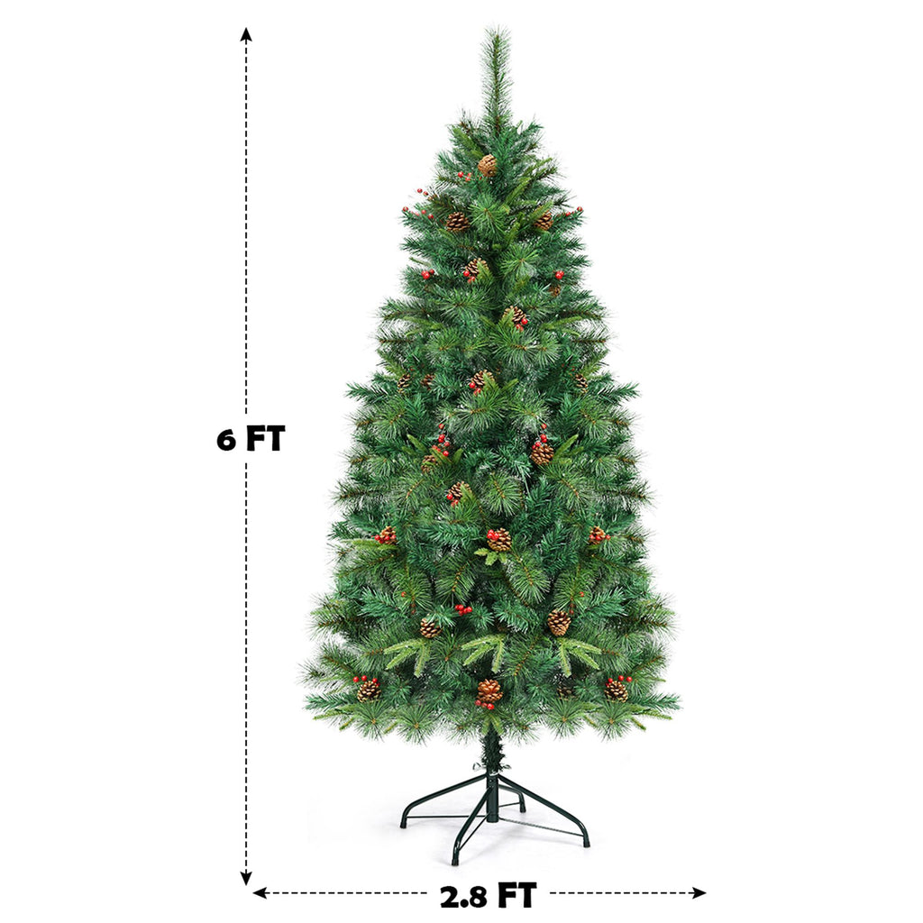 Gymax 6 ft Pre-lit Hinged Christmas Tree Holiday Decor w/ LED Lights Metal Stand