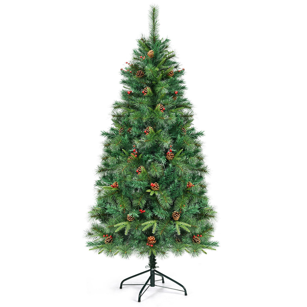 Gymax 6 ft Pre-lit Hinged Christmas Tree Holiday Decor w/ LED Lights Metal Stand