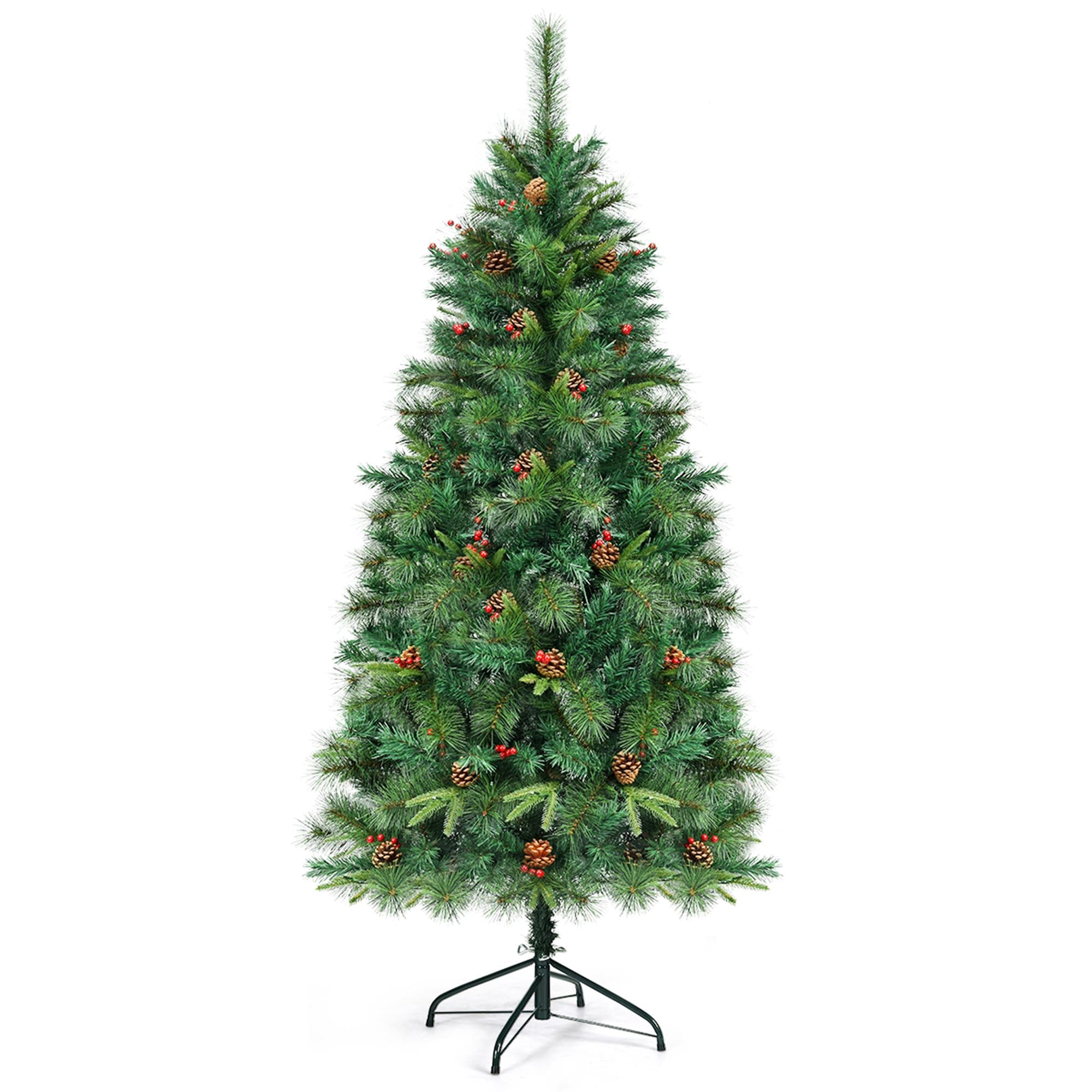 Gymax 6 ft Pre-lit Hinged Christmas Tree Holiday Decor w/ LED Lights Metal Stand