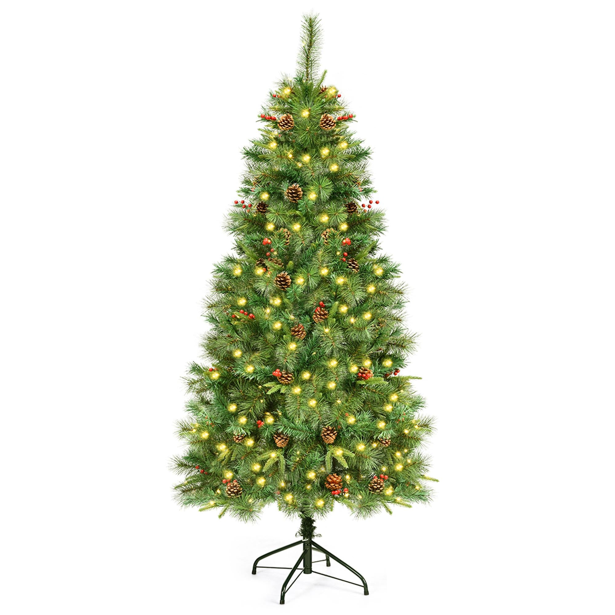 Gymax 6 ft Pre-lit Hinged Christmas Tree Holiday Decor w/ LED Lights Metal Stand