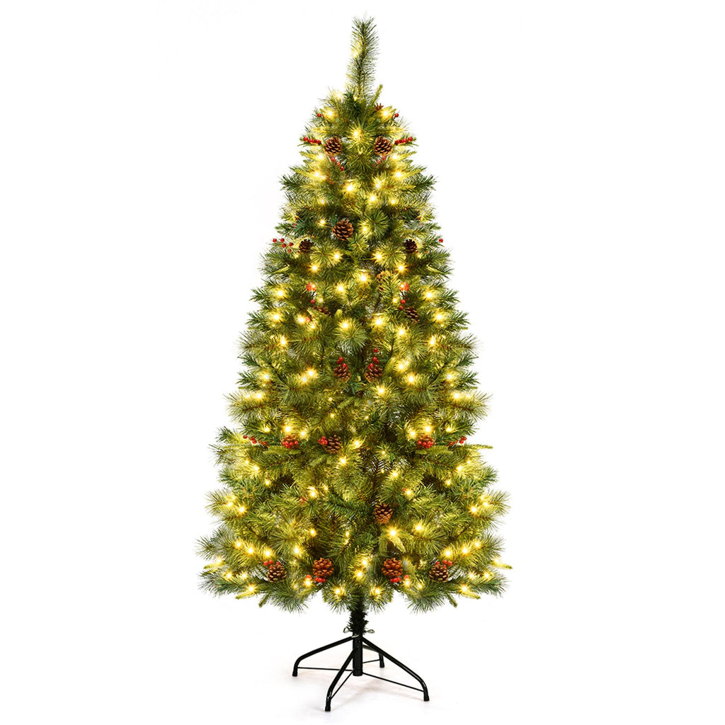 Gymax 6 ft Pre-lit Hinged Christmas Tree Holiday Decor w/ LED Lights Metal Stand