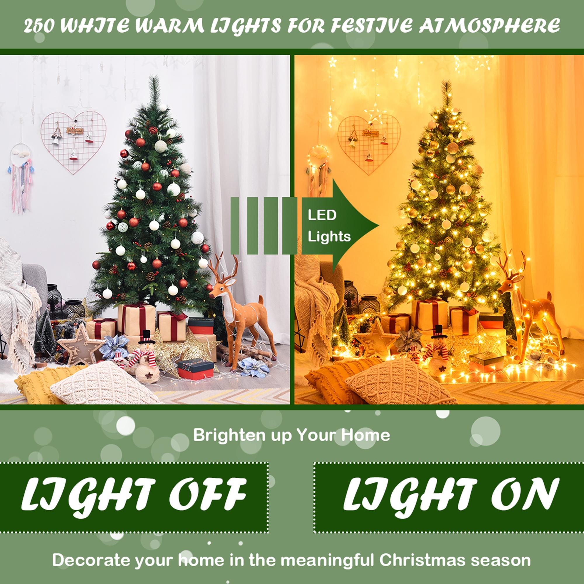 Gymax 6 ft Pre-lit Hinged Christmas Tree Holiday Decor w/ LED Lights Metal Stand