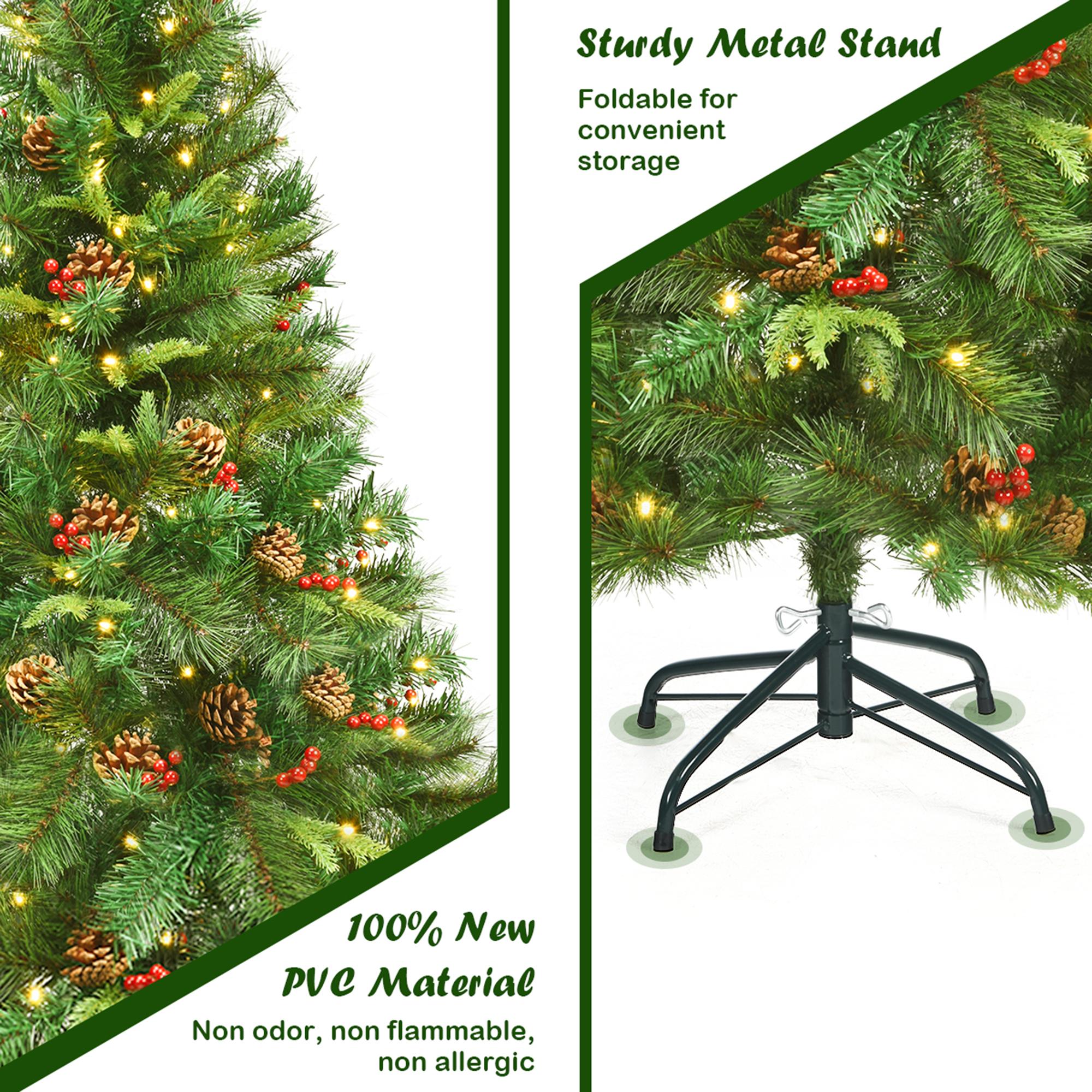 Gymax 6 ft Pre-lit Hinged Christmas Tree Holiday Decor w/ LED Lights Metal Stand