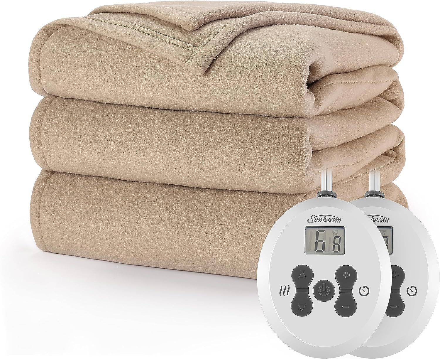 Sunbeam Royal Ultra Fleece Heated Electric Blanket King Size, 90" x 100", 12 Heat Settings, 12-Hour Selectable Auto Shut-Off, Fast Heating, Machine Washable, Warm and Cozy, Mushroom
