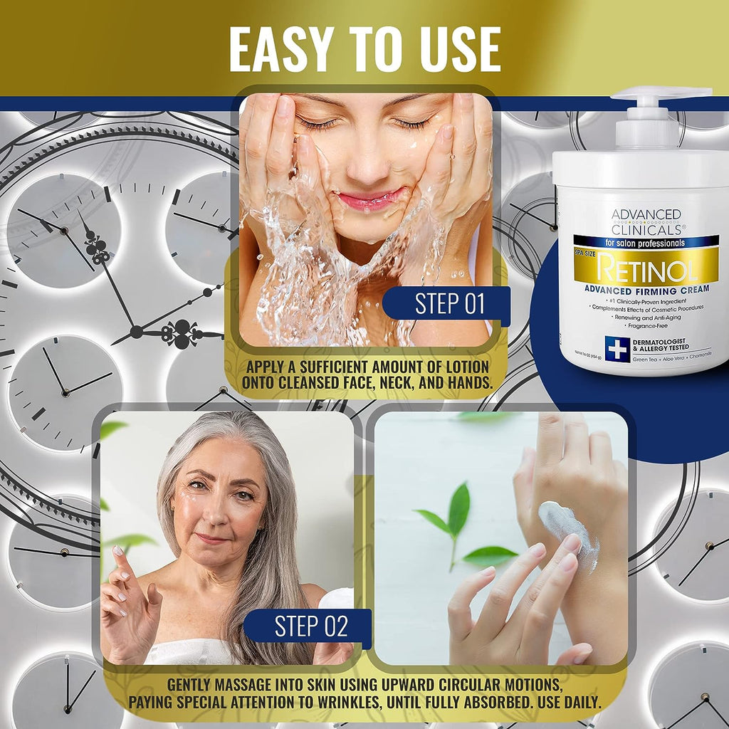 Advanced Clinicals Retinol Cream + Hyaluronic Acid Body Lotion &amp; Face Moisturizer Skin Care Set | Fragrance Free Retinol Body Cream &amp; Hyaluronic Acid Lotion For Crepey Skin, Stretch Marks, &amp; Dry Skin