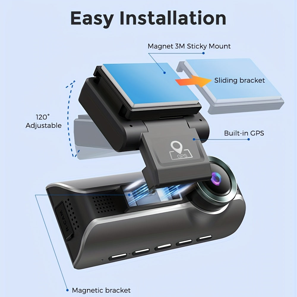 AZDOME M550 Dash Cam 3 Channel, 4K+1080P Dual , In WiFi GPS, With 64GB SD Card, ParMonitoring, Loop Recording,G-sensor Ultra HD Car Cam