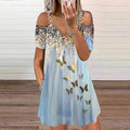 Fashion Sling V-neck Short Sleeve Butterfly Print Dress