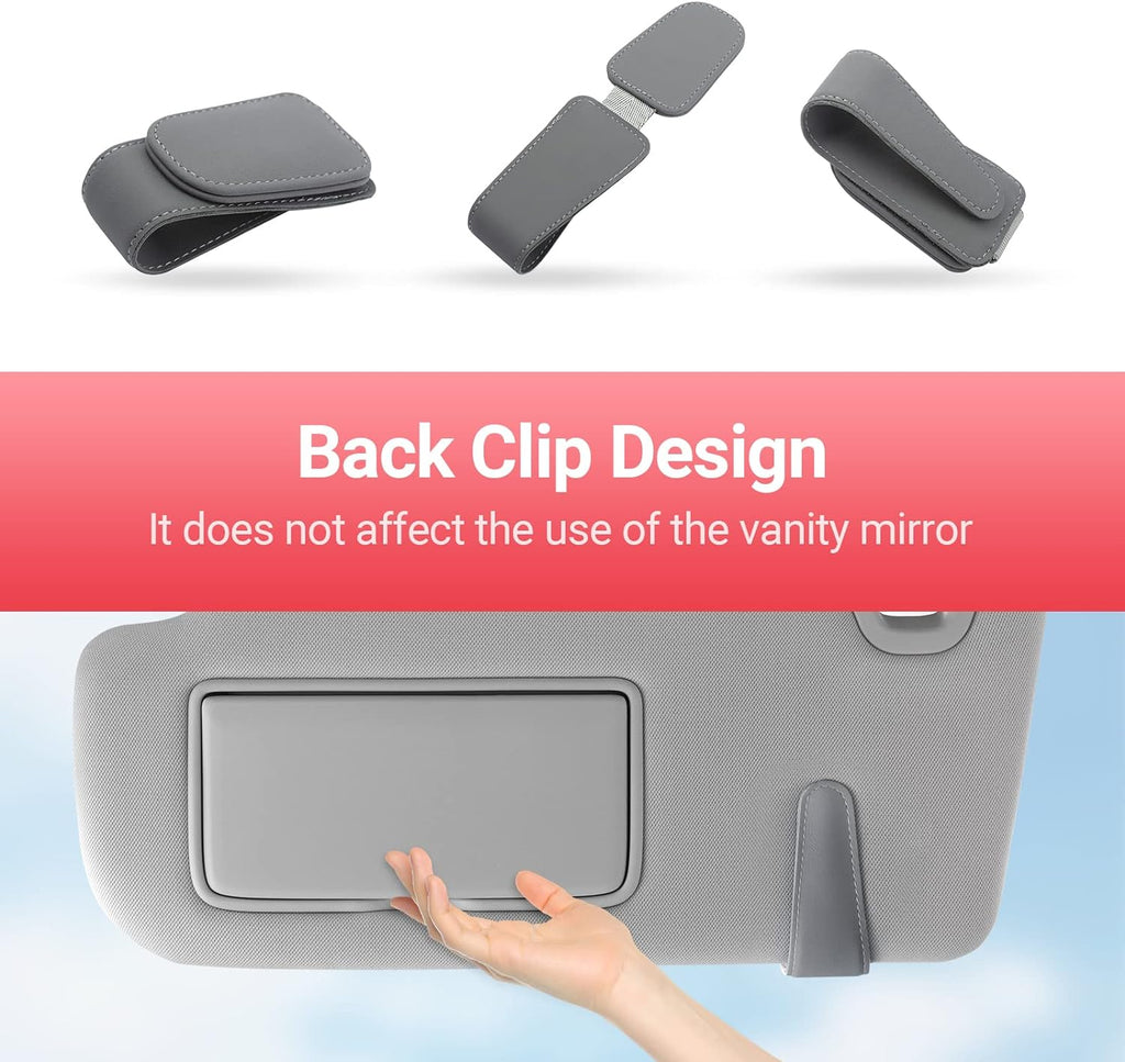KanSmart Sunglass Holder for Car Visor Sunglasses Clip Magnetic Leather Glasses Eyeglass Holder Auto Interior Accessories Universal for SUV Pickup Truck -Gray