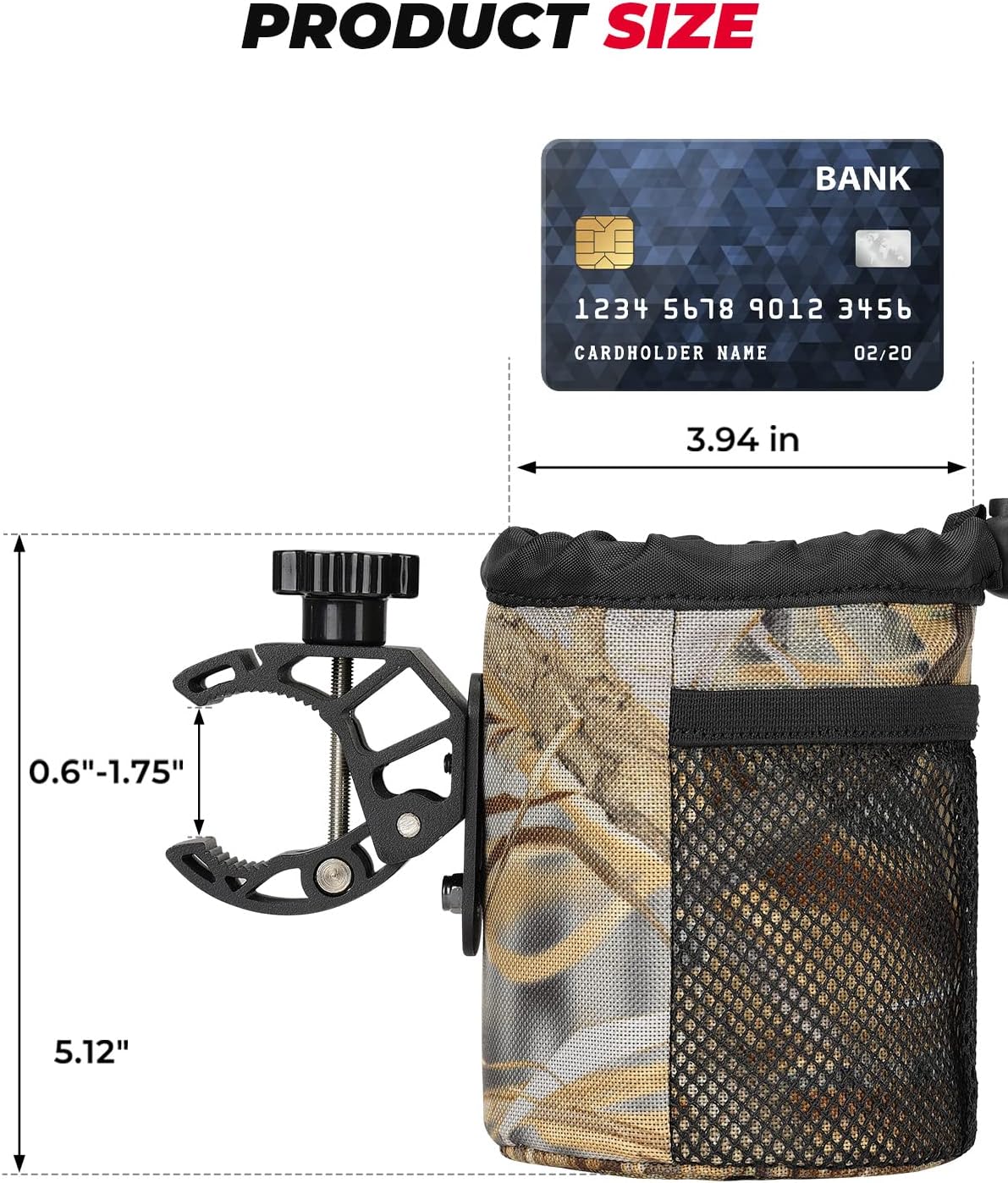kemimoto Walker Cup Holder, Oxford Fabric Motorcycle Drink Holder with 0.6"-1.5" Alligator Clamp, Universal Water Bottle Holder for Motorcycle, ATV, Scooter, Boat, Kayak, Bike, Walker,Yellow Camo