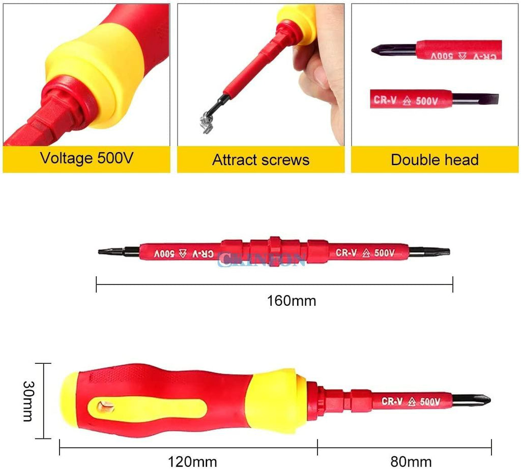 Screwdriver DHL 20Set 8-In-1 Multi-purpose Electrican Insulated Electric Screwdriver Repair Hand Tools Kit Set 500V Color:Red