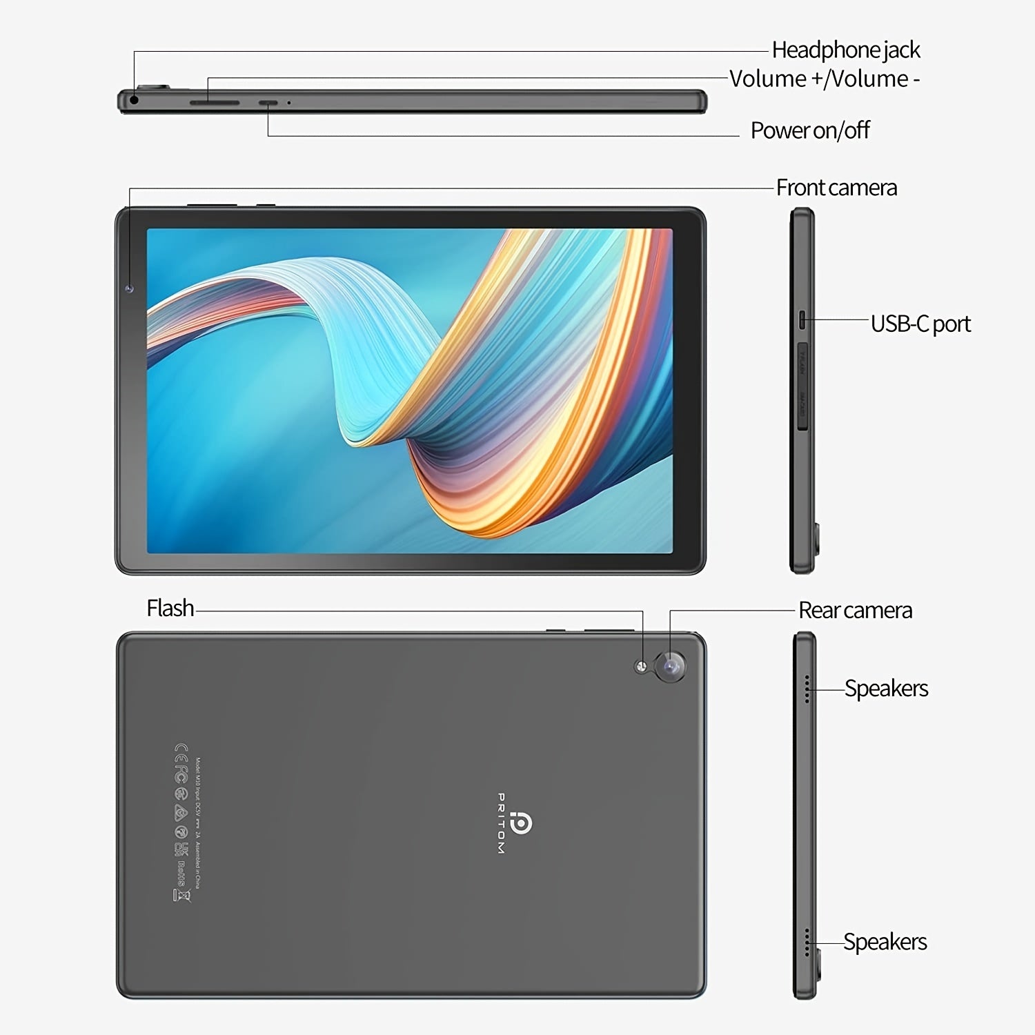 PRITOM 10-inch Compatible With Android 12 Tablet, 4GB DDR (2GB+2GBExpansion)RAM, 32GB ROM, 6000MAh, Quad Core Processor, 10 Inch Tablet, For Android Tablet High-definition IPS Screen, Camera, Wi Fi, For Google,PC,Pad Tablet