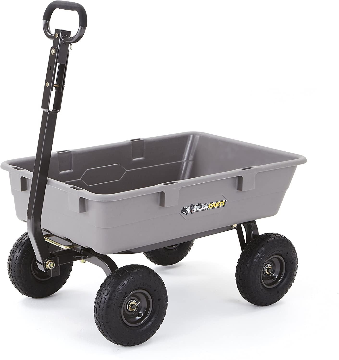 Gorilla Carts Poly Garden Dump Cart with Steel Frame and 10" Pneumatic Tires,800-lbs. Capacity, Gray
