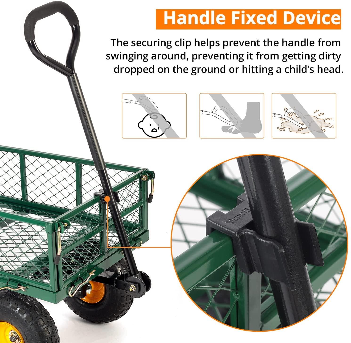 Yardsam Utility Steel Garden Carts and Wagons, Lawn Wagon Cart Heavy Duty, 400lb Weight Capacity, Removable Sides, Long Handle, 10 Inch Wheels and 600D Polyester with PVC Coated Liner (Green)