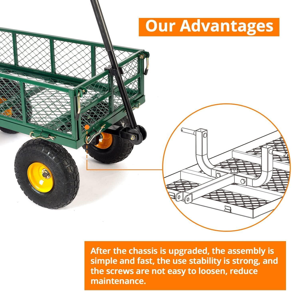 Yardsam Utility Steel Garden Carts and Wagons, Lawn Wagon Cart Heavy Duty, 400lb Weight Capacity, Removable Sides, Long Handle, 10 Inch Wheels and 600D Polyester with PVC Coated Liner (Green)