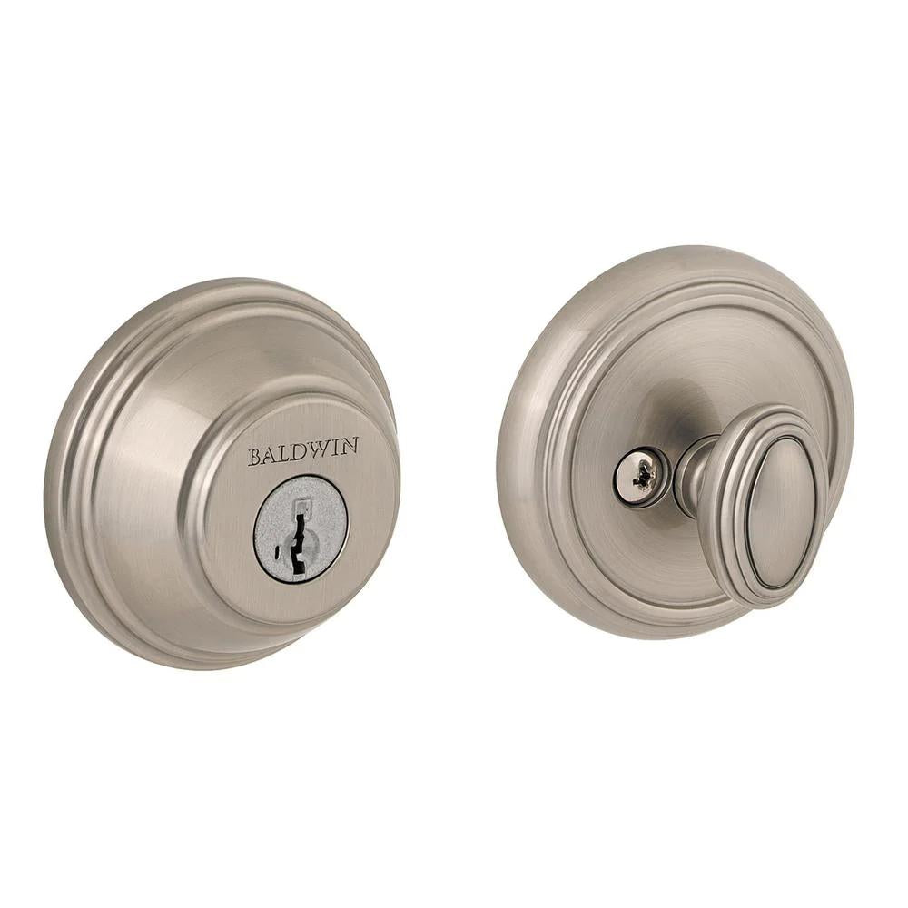 PrestiSatin Nickel Single Cylinder Round Deadbolt Featuring SmartKey Security
