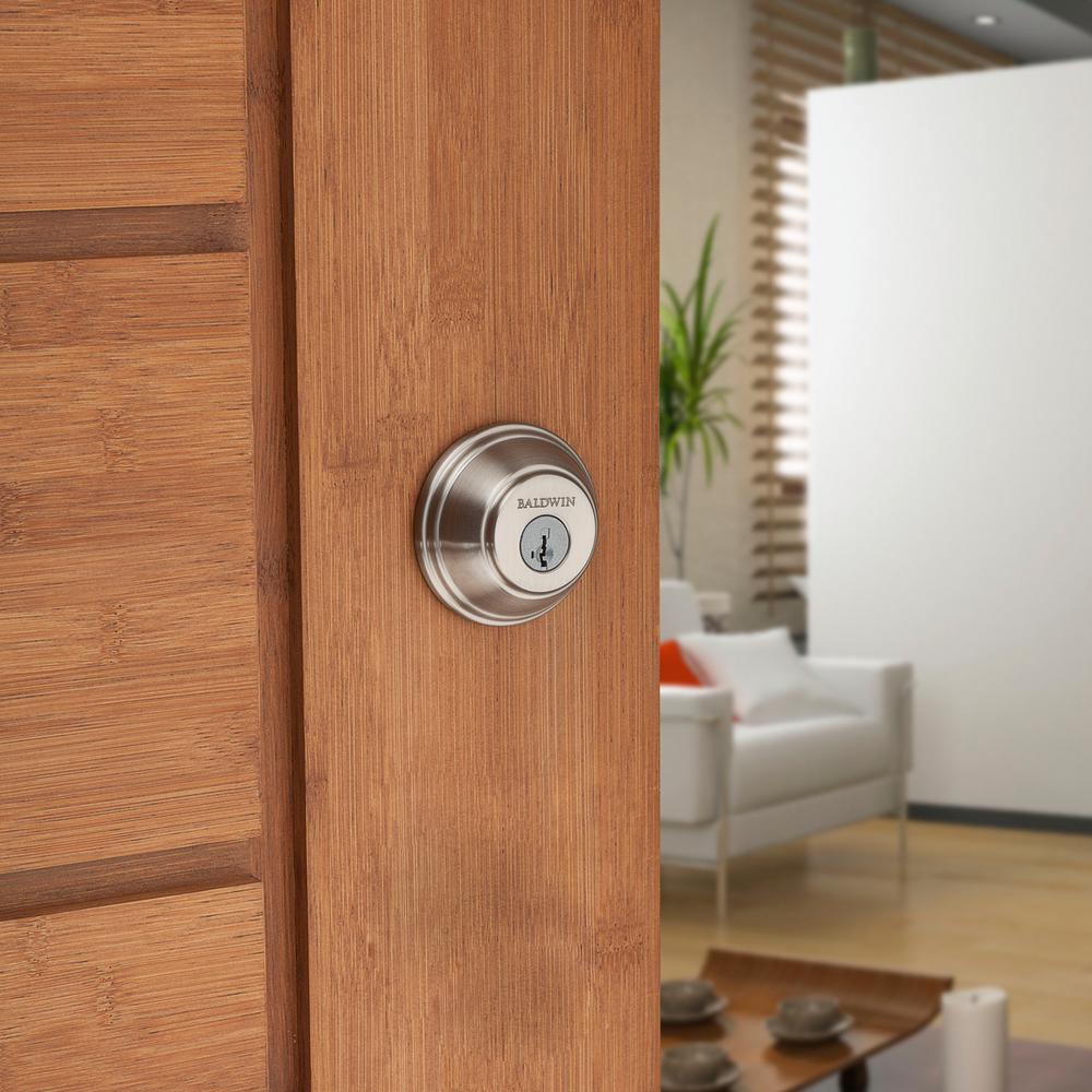 PrestiSatin Nickel Single Cylinder Round Deadbolt Featuring SmartKey Security