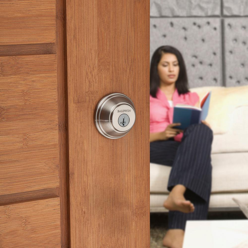 PrestiSatin Nickel Single Cylinder Round Deadbolt Featuring SmartKey Security