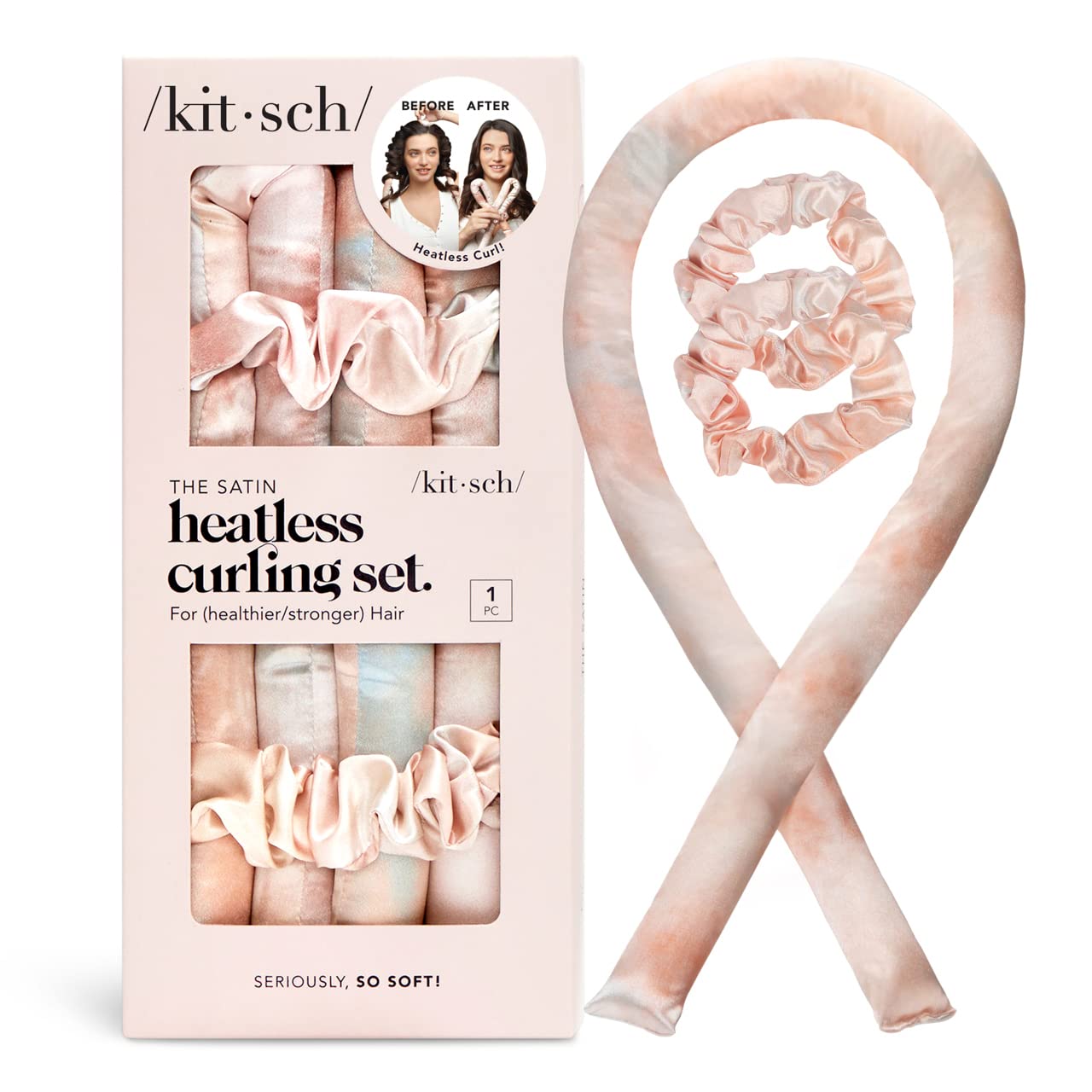 Kitsch Satin Heatless Curling Set - Hair Rollers for Heatless Curls | Heatless Hair Curlers &amp; Hot Rollers | Hair Curlers to Sleep in | Heatless Curling Rod Headband | Heatless Curler (SunsetTieDye)
