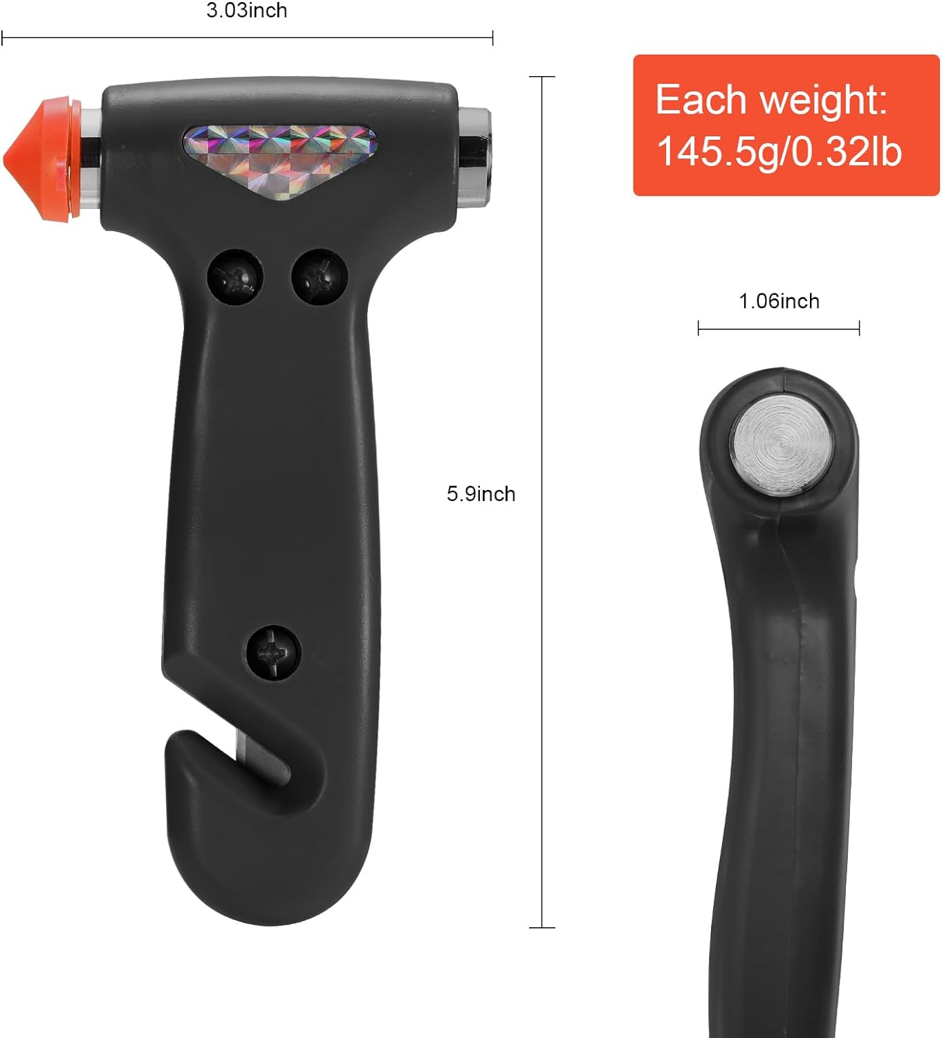 THINKWORK Car Safety Hammer, 3-in-1 Emergency Escape Tool with One Second Window Breaker and Seat Belt Cutter, Safety Emergency Car Escape Tool for Car, Office, Home, Black