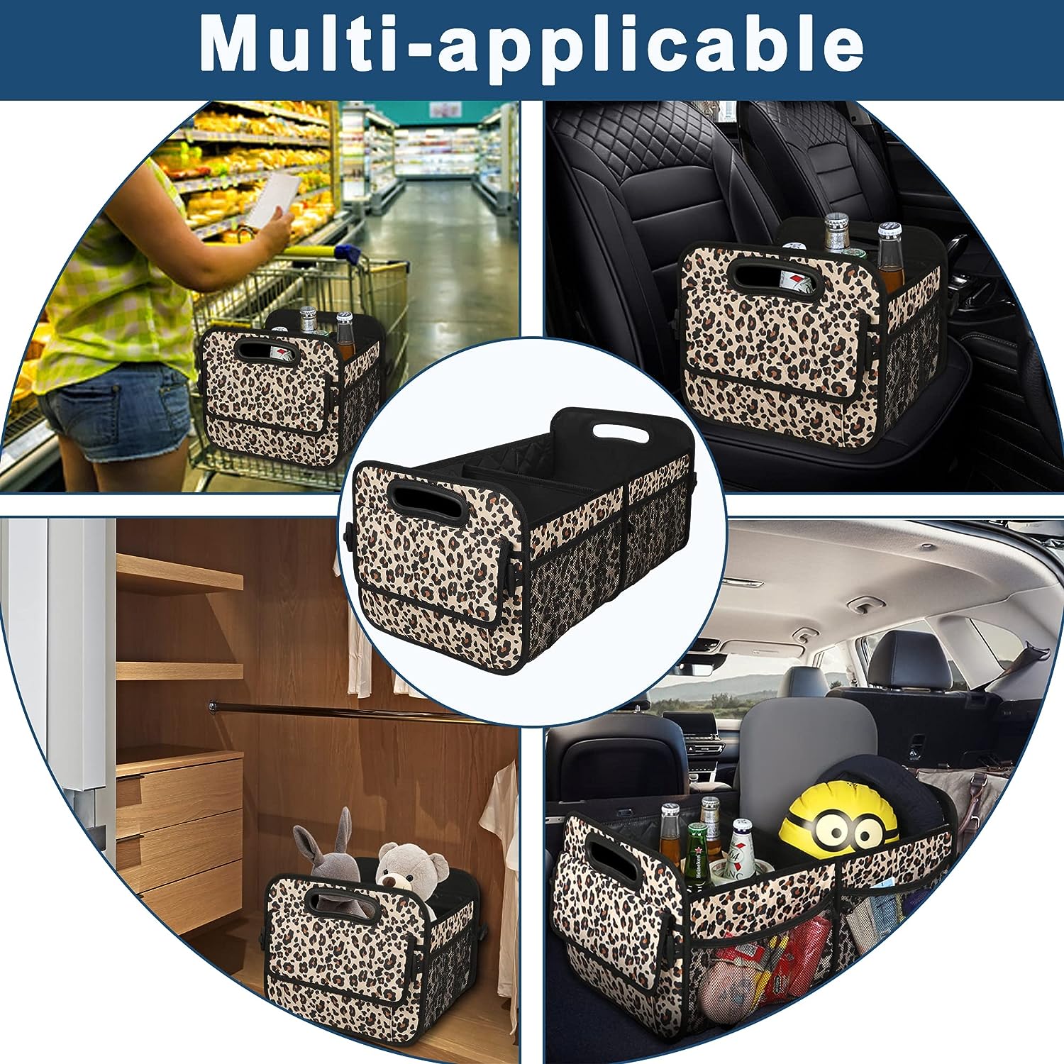 Deosk Car Trunk Organzier for suv,Car Organziers and Storage with 6 Big Pocket for Women/Men 50L Waterproof Polyester Trunk Organzier for Minivan/Truck(Medium,Leopard print)