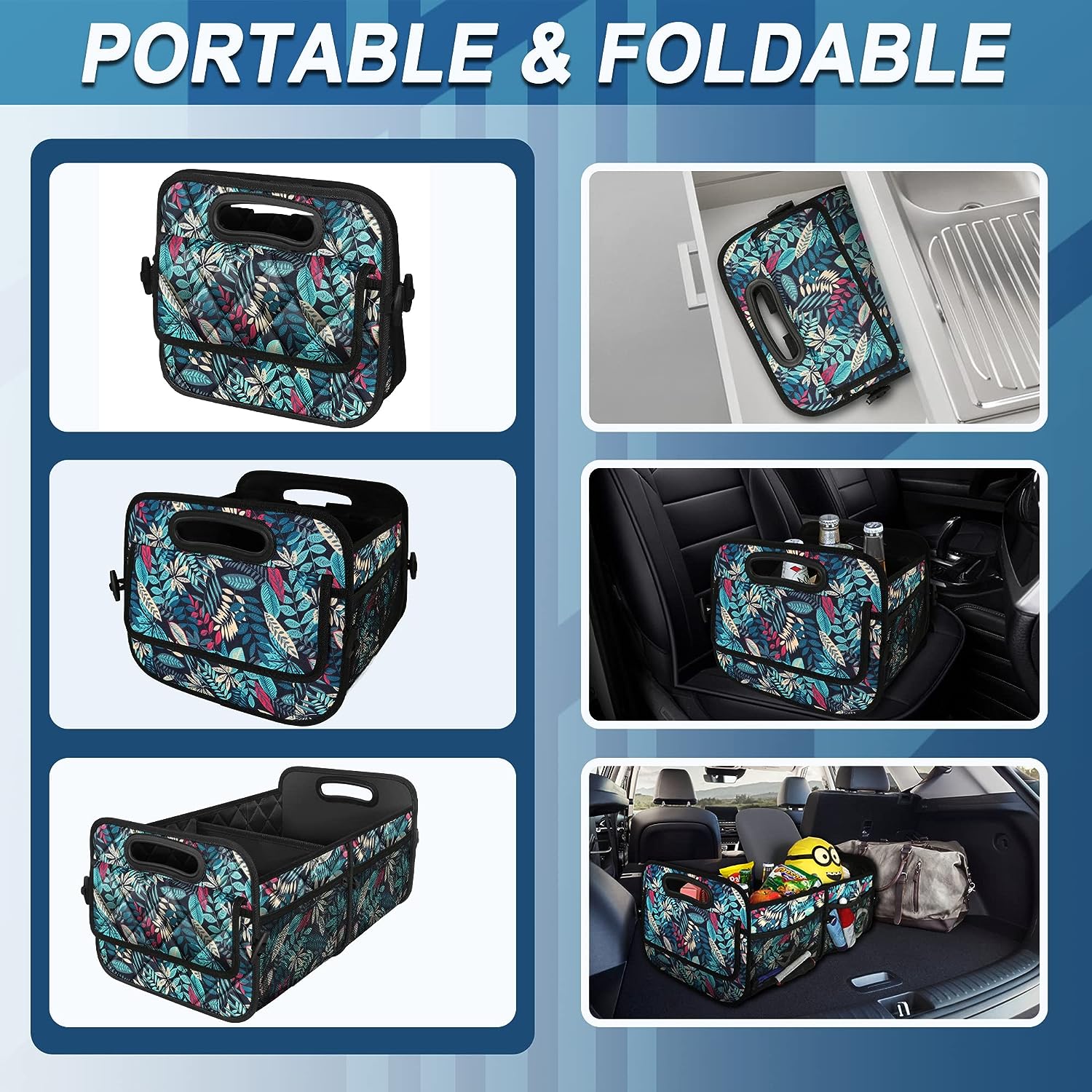 Deosk Car Trunk Organzier for suv,Car Organziers and Storage with 6 Big Pocket,Car Accessories Women/Men 50L Waterproof Polyester Car/SUV/Minivan/Truck(Medium, Leaves)