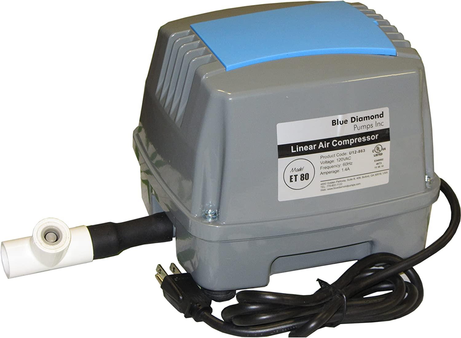 Blue Diamond ET80 Septic Linear Air Pump w/Back Pressure Safety Valve (Maximizes Aerator Service Life)