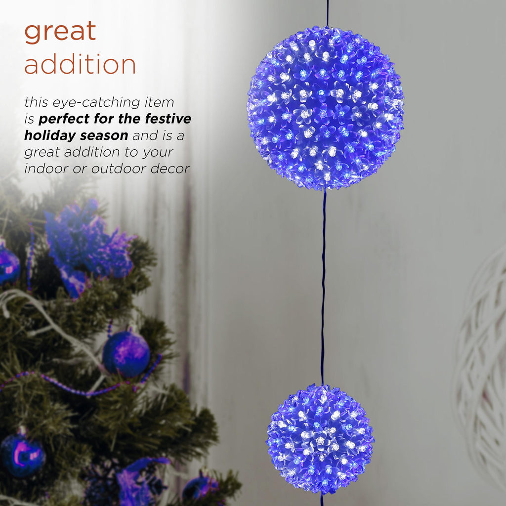 Alpine Corporation 3-Tier Ornament String Holiday Decoration with LED Lights, Blue/White