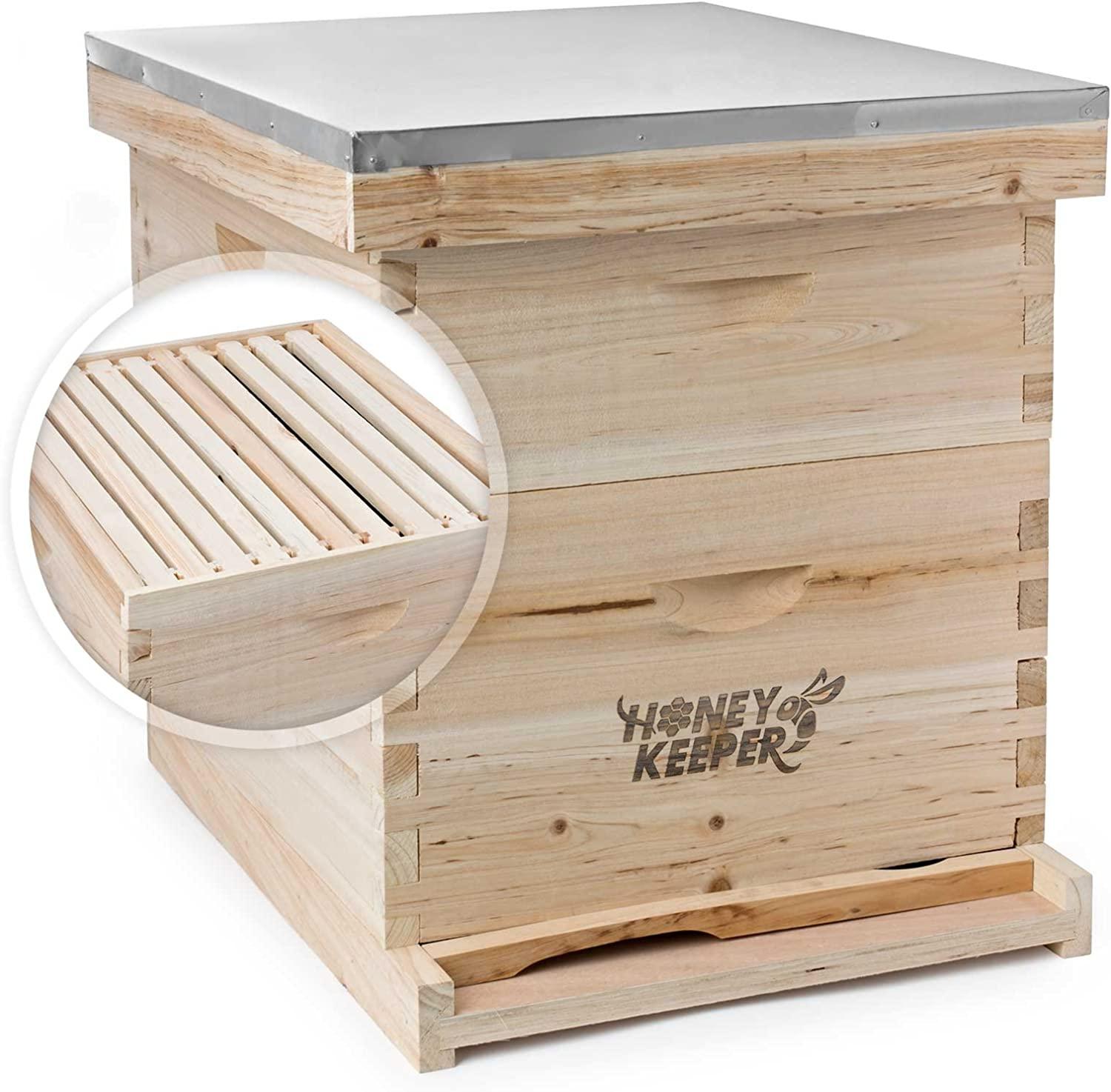 Honey Keeper Beehive 20 Frame Complete Box Kit (10 Deep and 10 Medium) with Metal Roof for Langstroth Beekeeping