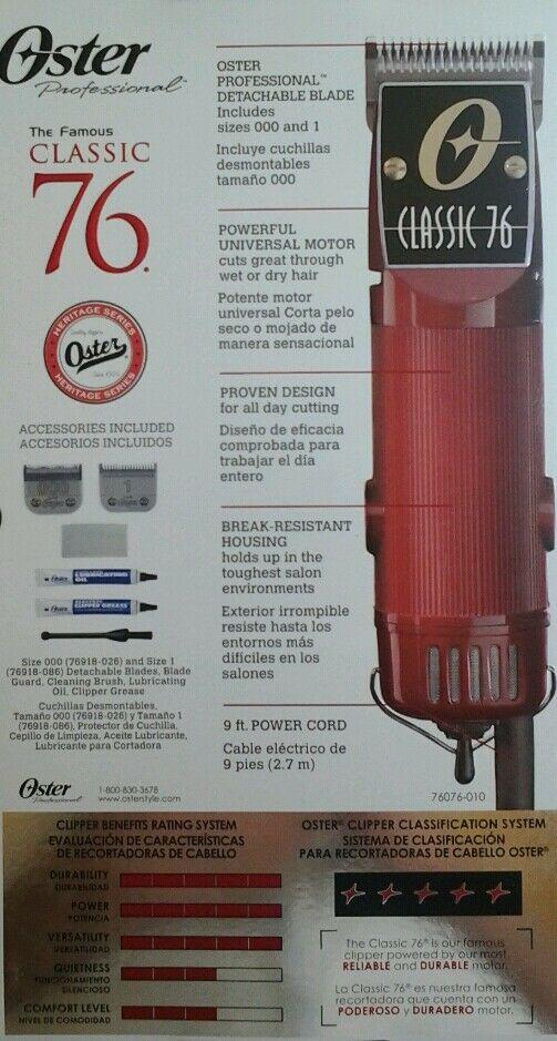 Oster Classic 76 Professional Hair Clipper 76076-010 Barber Combo 000 & 1 Blades