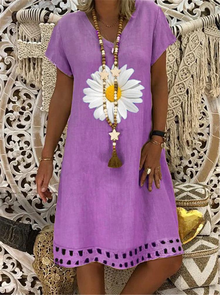 V-neck fashion sun flower casual dress