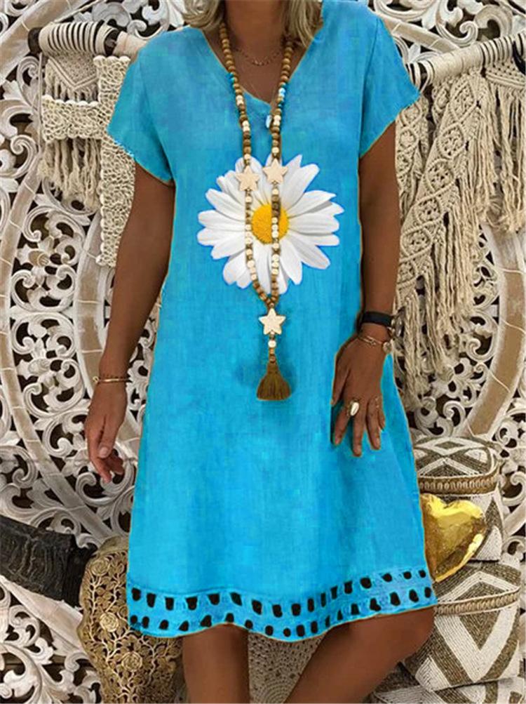 V-neck fashion sun flower casual dress