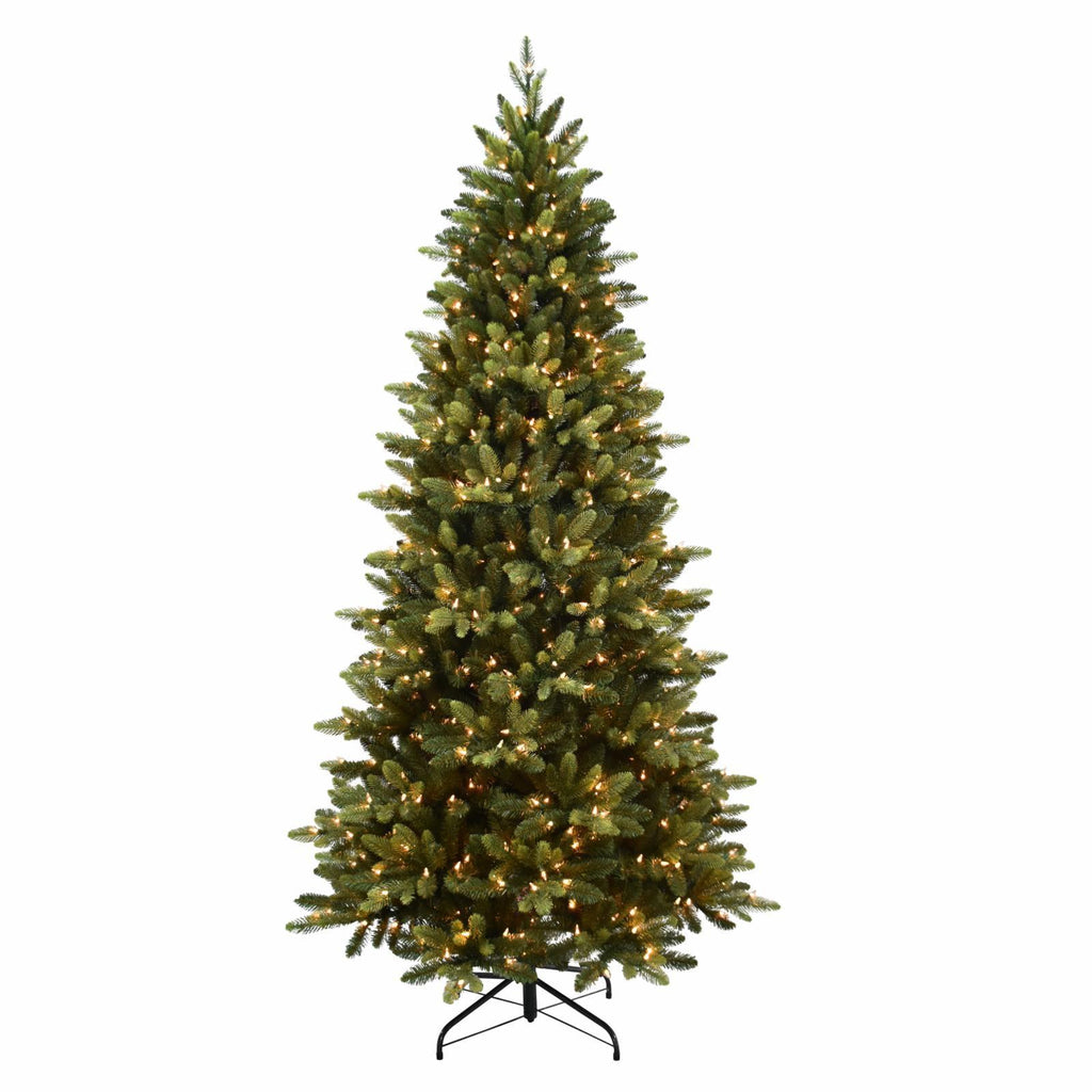 Puleo International Clear 500 Prelit Incandescent Green Slim Westford Spruce Artificial Christmas Tree, 7.5'