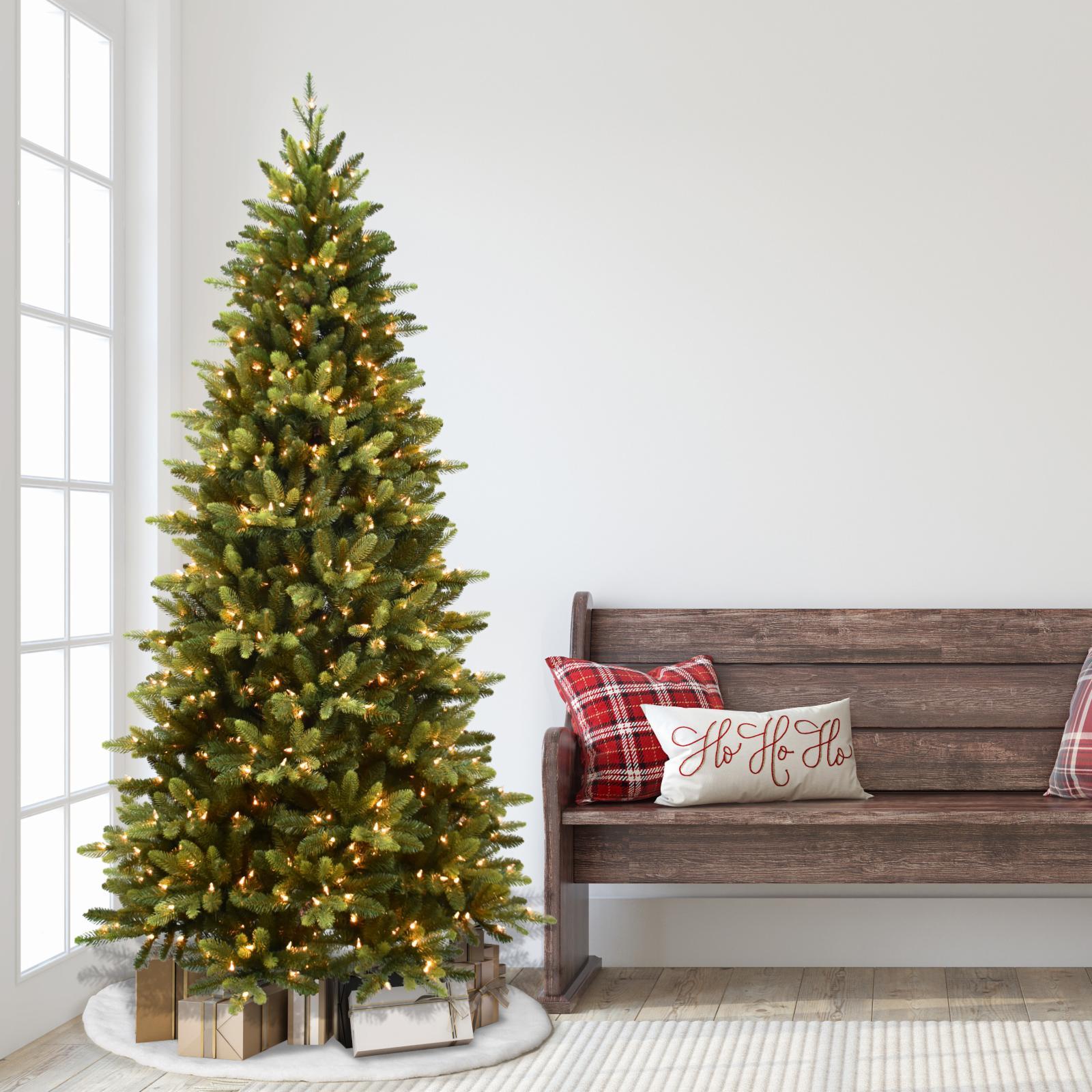 Puleo International Clear 500 Prelit Incandescent Green Slim Westford Spruce Artificial Christmas Tree, 7.5'