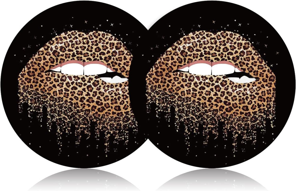 Funny Leopard Lips Kiss Leopard Print Mouth 2PCS 2.75" Car Cup Holder Insert Coasters, Womens Cool Lips Bite Kiss Me Leopard Print Cheetah Car Coasters Sexy Car Interior Decoration by FLYEEGO