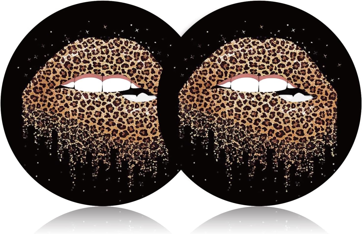 Funny Leopard Lips Kiss Leopard Print Mouth 2PCS 2.75" Car Cup Holder Insert Coasters, Womens Cool Lips Bite Kiss Me Leopard Print Cheetah Car Coasters Sexy Car Interior Decoration by FLYEEGO