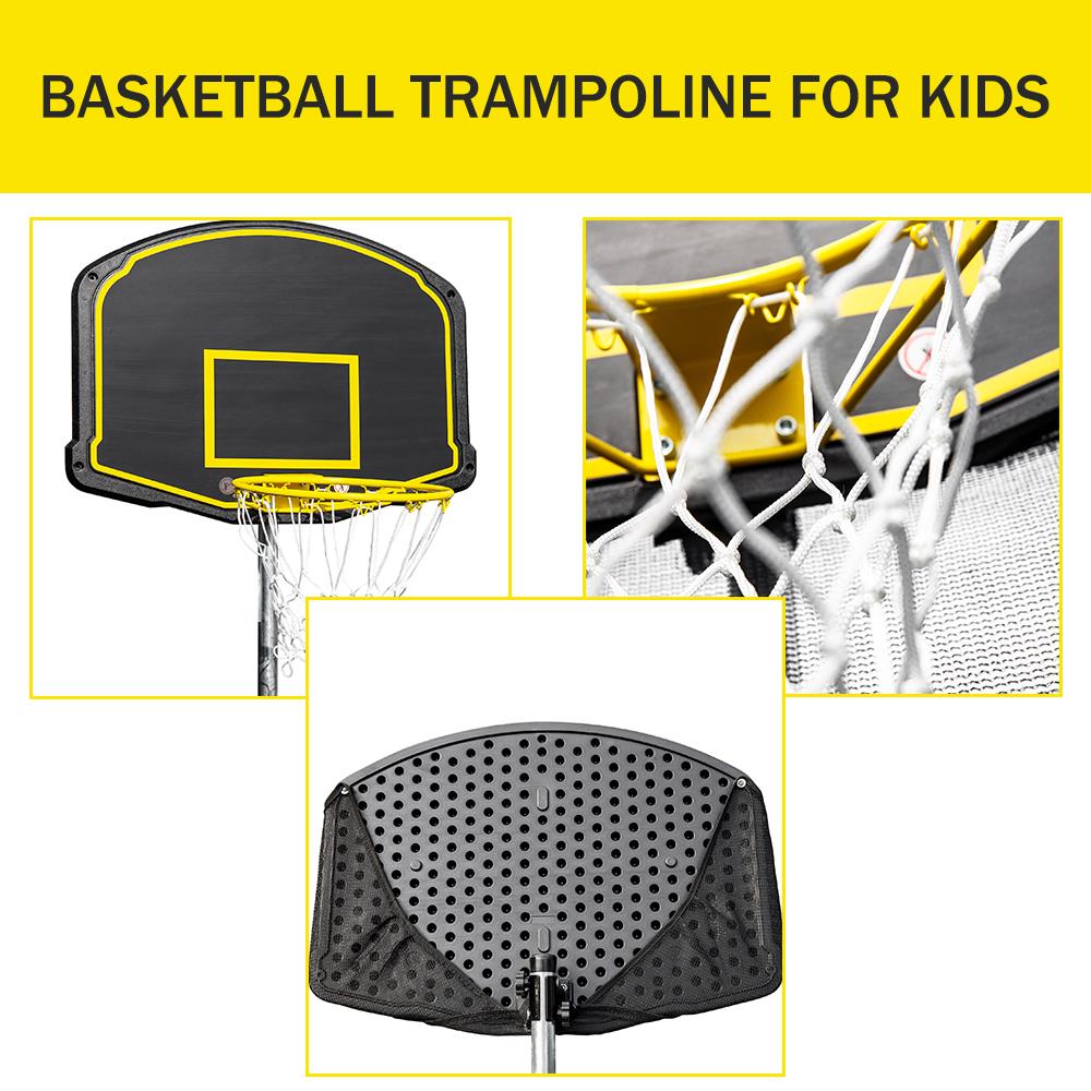 16 FT Outdoor Trampoline with Basketball Hoop, Outdoor Trampoline with Safety Enclosure Net, Circular Trampolines for Adults/Kids, Family Jumping and Ladder, Kids Basketball Trampoline, Q11361