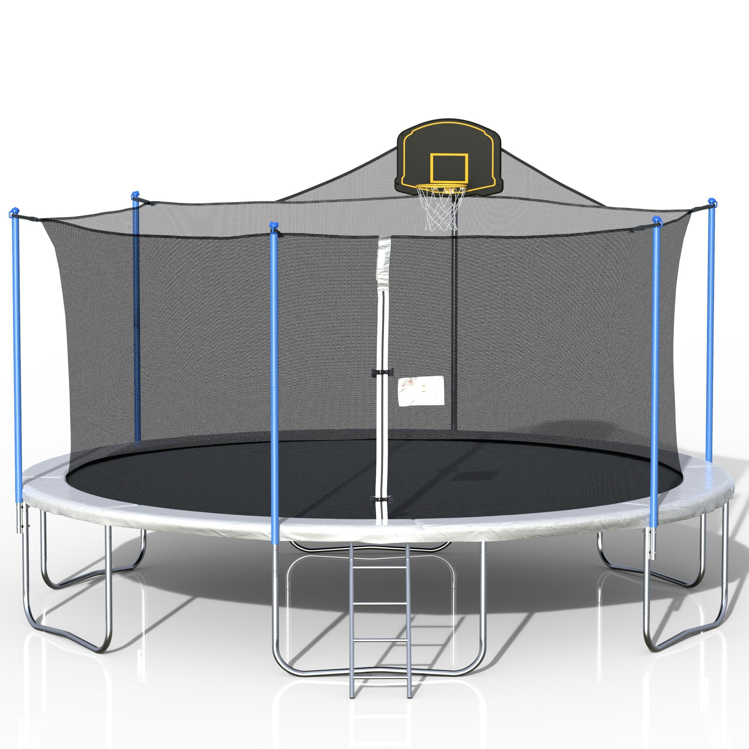 16 FT Outdoor Trampoline with Basketball Hoop, Outdoor Trampoline with Safety Enclosure Net, Circular Trampolines for Adults/Kids, Family Jumping and Ladder, Kids Basketball Trampoline, Q11361