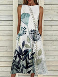 Ladies Fashion Sleeveless Round Neck Printed Maxi Dress
